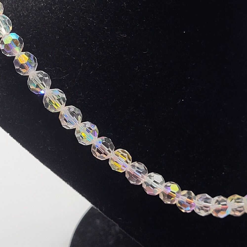 Vintage 50s Faceted AB Crystal Single Strand Necklace 24in